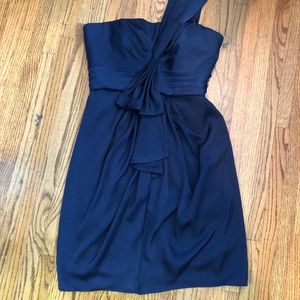 BCBG Maxazria One Shoulder Navy Bow Dress Size 4